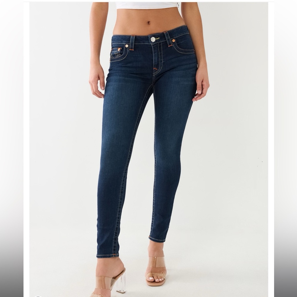 👖GUC👖 TRUE RELIGION Jennie Mid Rise Curvy Skinny Dark Denim Jeans
